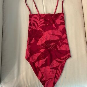 Citrine Swim, Luna One Piece Swimsuit in Crimson Palms, Size Small.